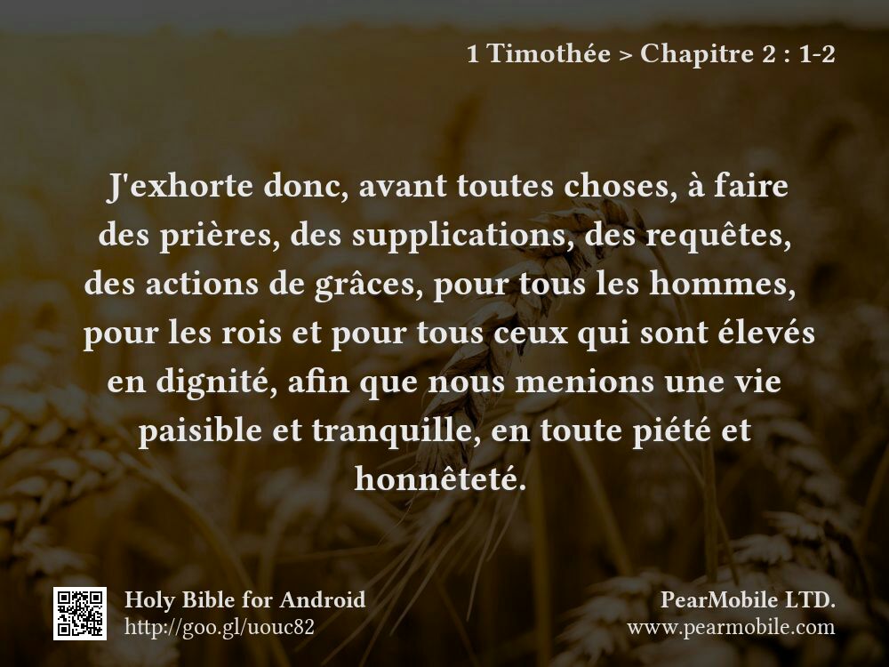 1 Timothée, Chapitre 2:1-2